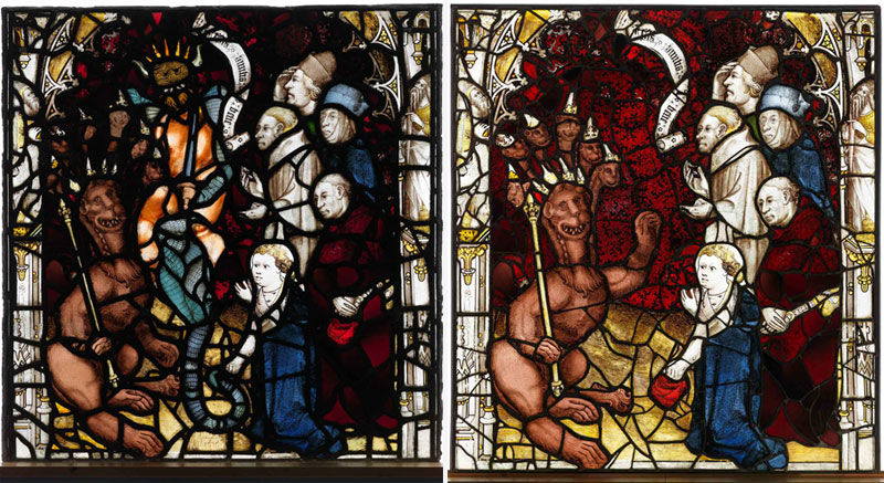York Minster Revealed - before & after conservation, panel 5b 
