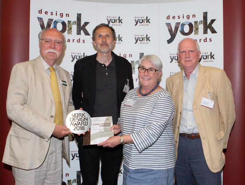 2018 Design York Awards - Great East Window, York Minster; l-r Andrew Scott, Nick Teed, Sarah Brown, Trevor Lawson