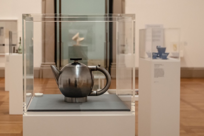 Display at 'The Bauhaus and Britain' (Tate Briatian) with Teapot by Naum Slutzky